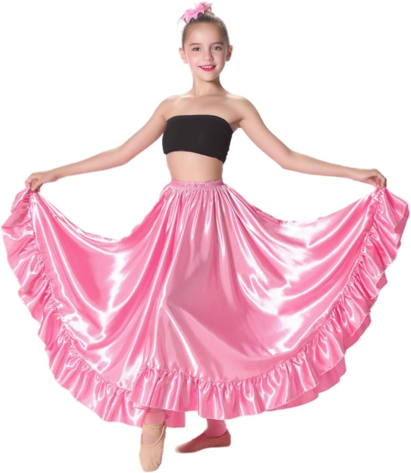 Sancan Long Mexican Folklorico Dance Practice Performance Skirt for Girls (Height 4'6" to 5'1"), Ankle-Length Ruffle Style - Image 2